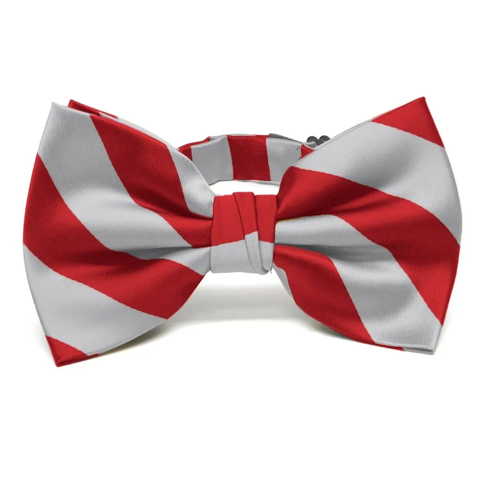 Red and Silver Striped Bow Tie sold by TieMart