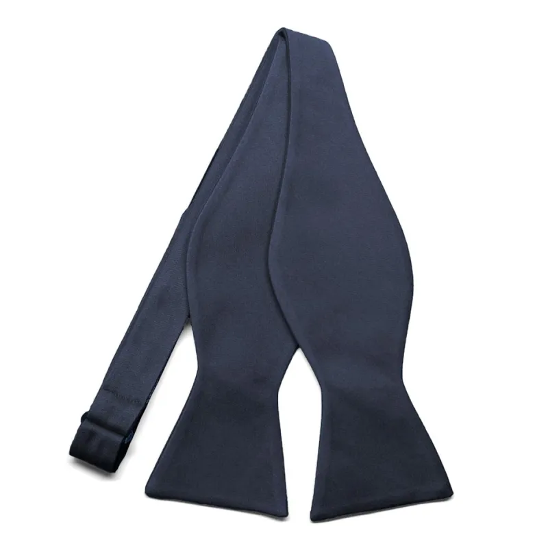 Navy Blue Cotton/Silk Self-Tie Bow Tie sold by TieMart