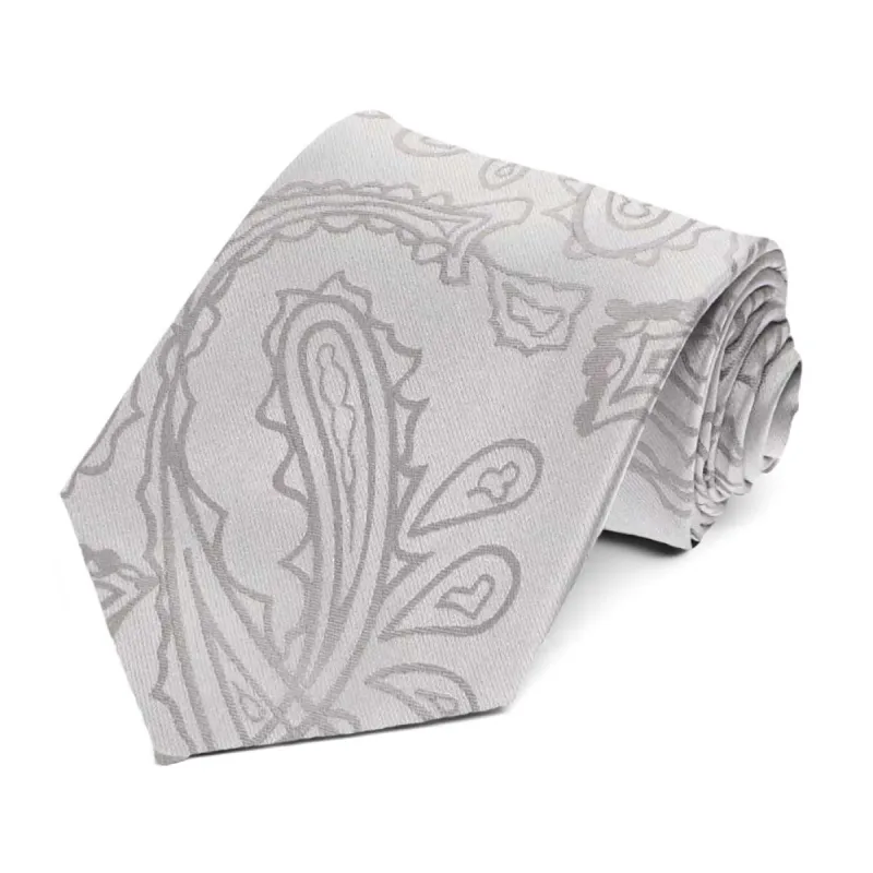 Silver Lyon Paisley Extra Long Necktie sold by TieMart