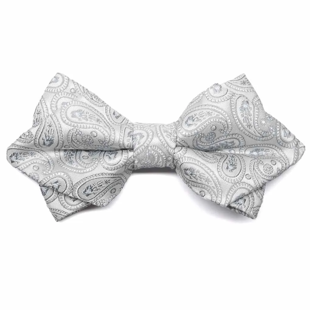 Pale Silver Darlene Paisley Diamond Tip Bow Tie sold by TieMart