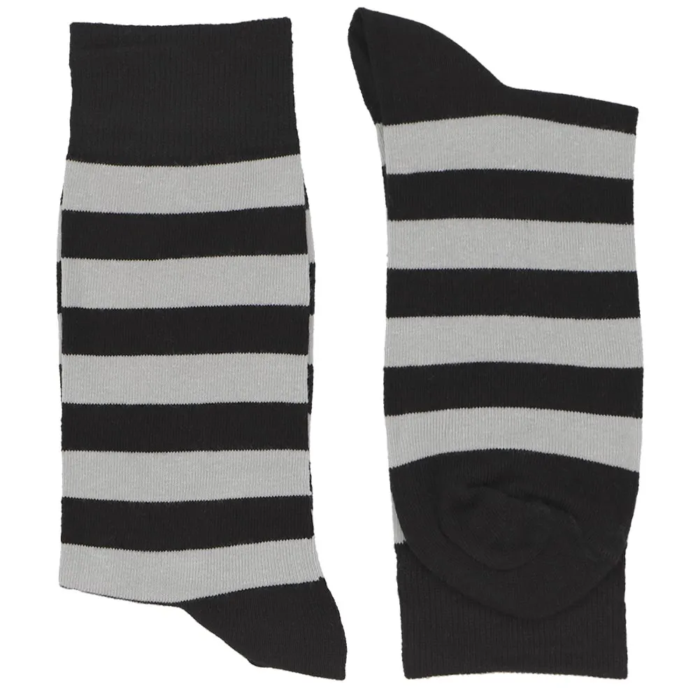 Men's Black and Silver Striped Socks sold by TieMart product image thumbnail 2