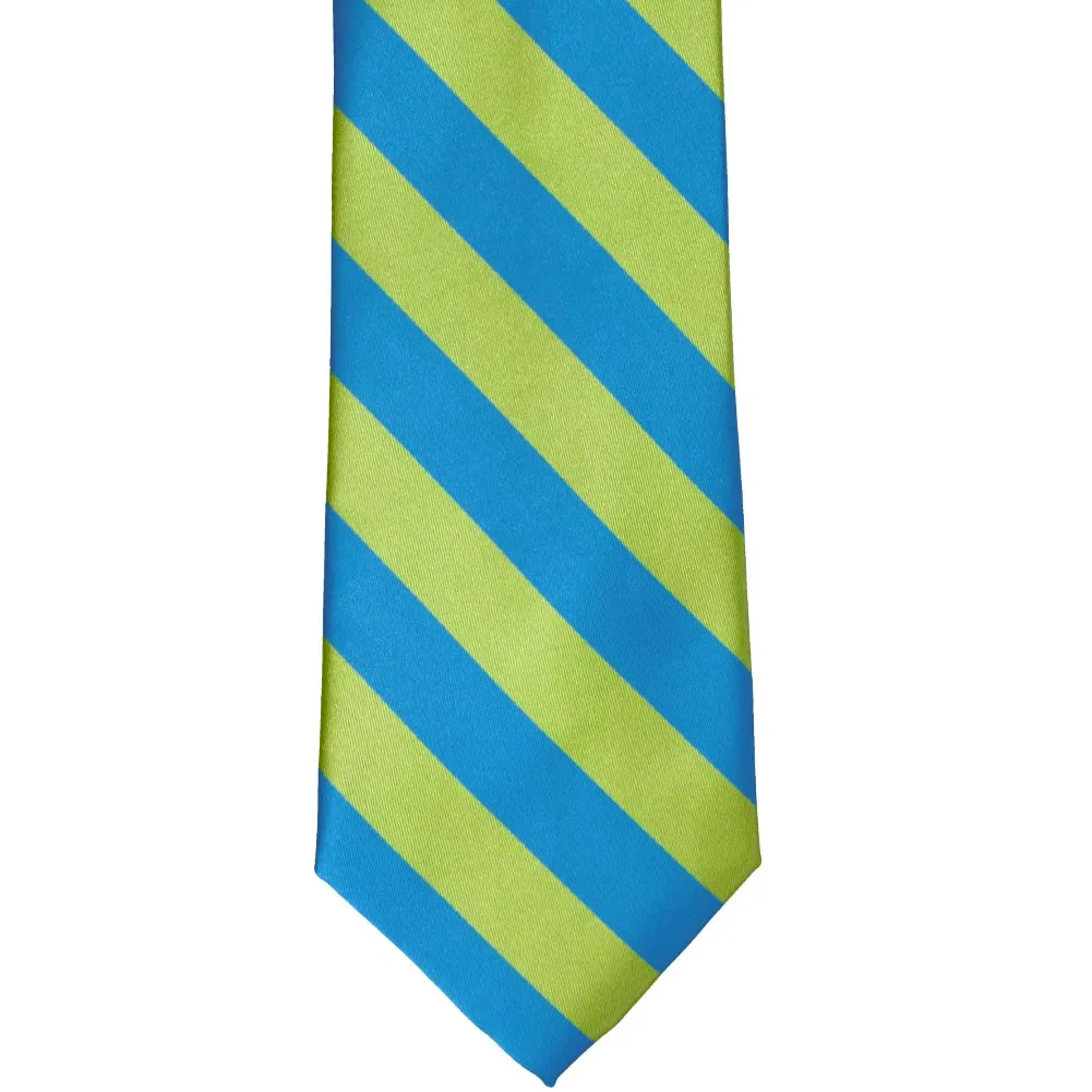 Bright Blue and Bright Green Striped Tie sold by TieMart product image thumbnail 3