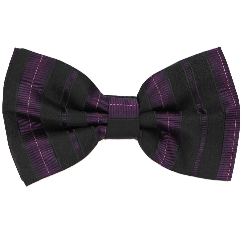 Black and Eggplant Purple Gallatin Striped Bow Tie sold by TieMart
