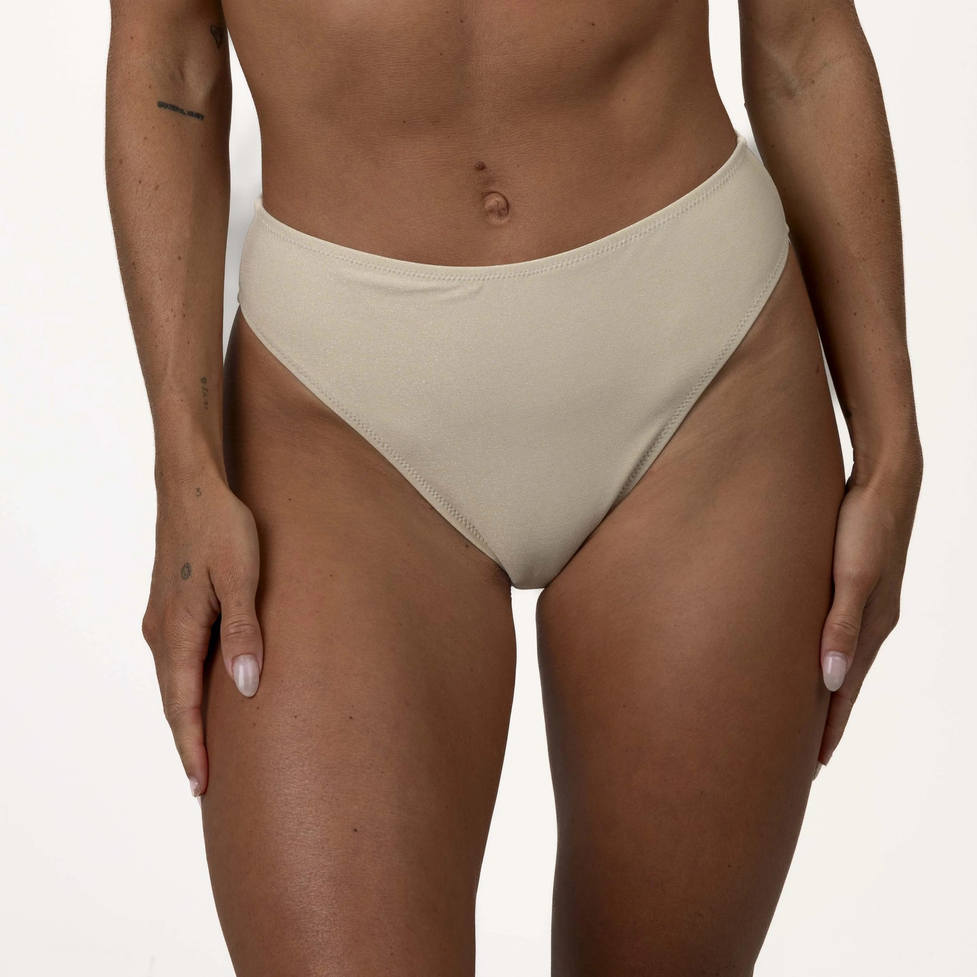 Champagne Shimmer | High Waisted Bottoms sold by Honey Swim