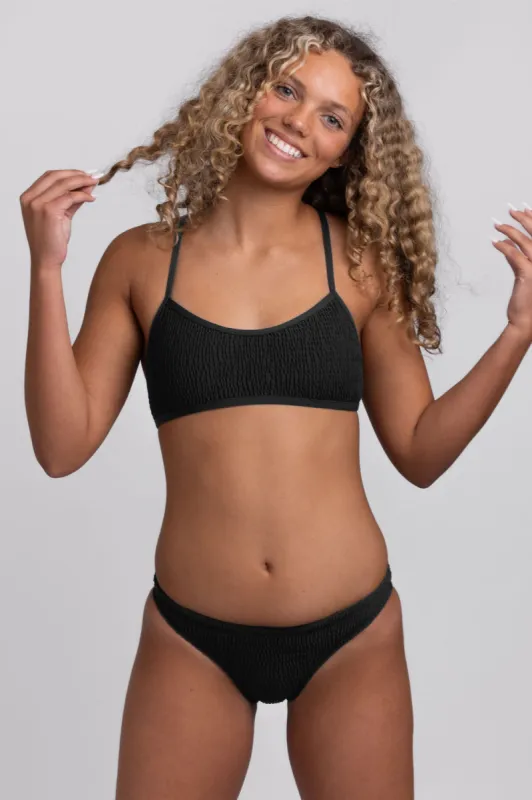 Europe Smocked Bikini Bottom - Black sold by Jolyn