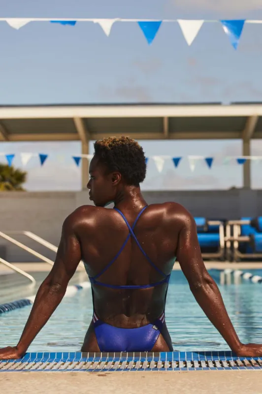 Cammie Swim Onesie - Blueberry Contrast sold by Jolyn