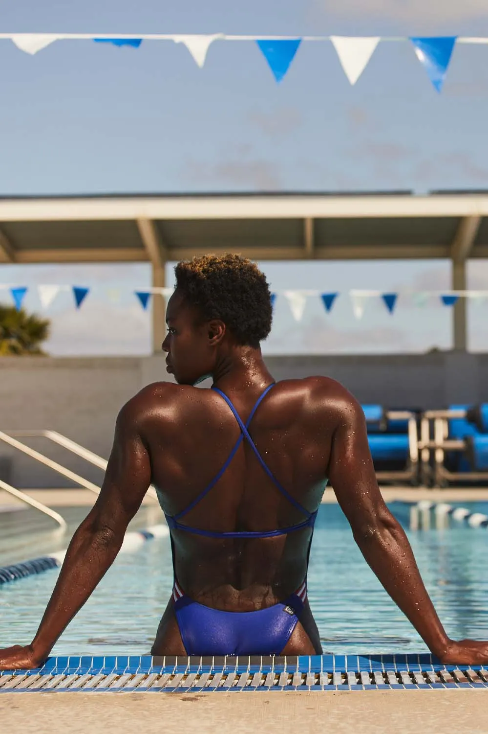 Cammie Swim Onesie - Blueberry Contrast sold by Jolyn