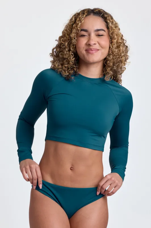 Moana Long Sleeved Crop Rashguard - Lake sold by Jolyn