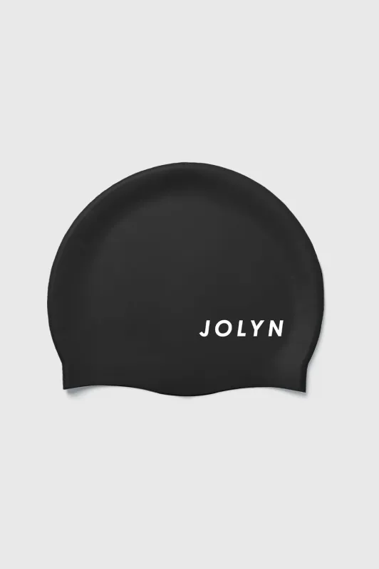 Long Hair Silicone Swim Cap - Logo Black sold by Jolyn