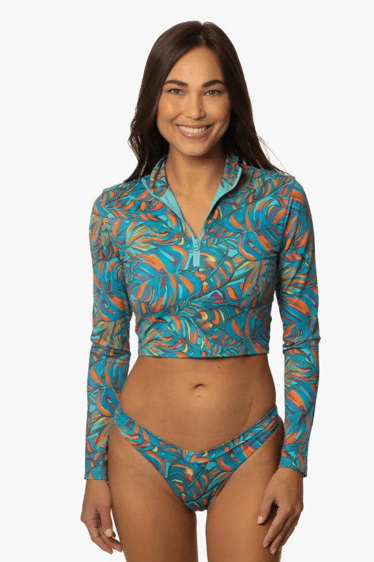 Tofino Long Sleeved Crop 1/4 Zip-up Rashguard - Paradise sold by Jolyn