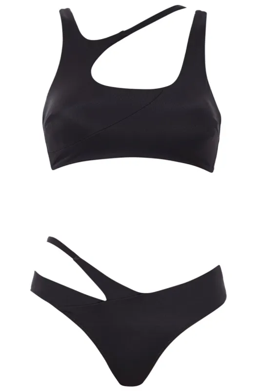 Asymmetric Bikini Black Set sold by Vetchy