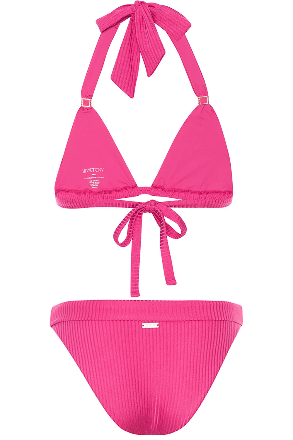 Triangle Bikini Shiny Ribbed Magenta Set sold by Vetchy product image thumbnail 4