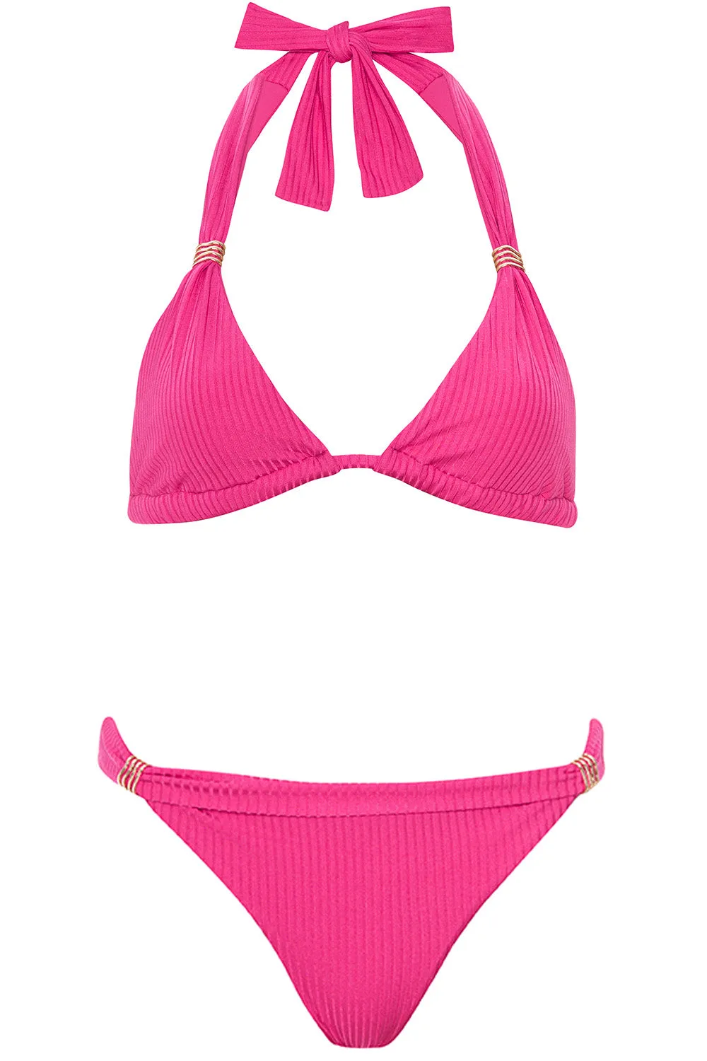 Triangle Bikini Shiny Ribbed Magenta Set sold by Vetchy