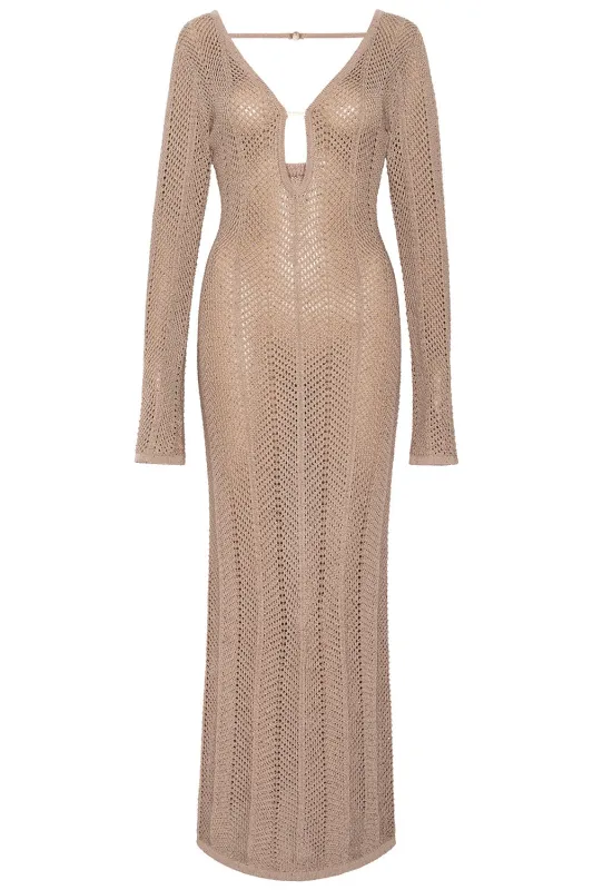 Keyhole Tan Crochet Dress made by Vetchy