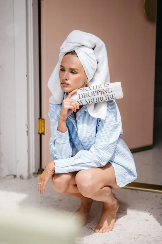 Harper Button Down - Blue Seersucker sold by Skatie