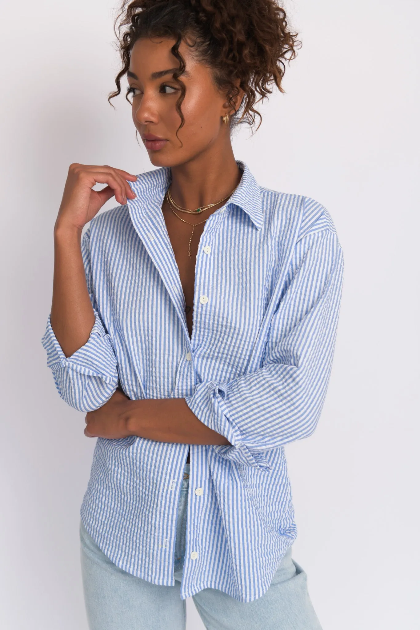 Harper Button Down - Blue Seersucker sold by Skatie product image thumbnail 4
