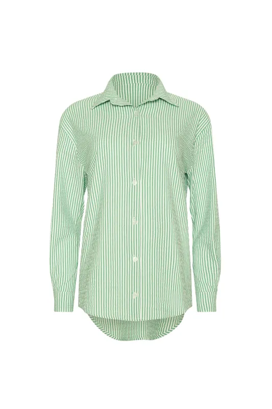 Harper Button Down - Green Seersucker sold by Skatie