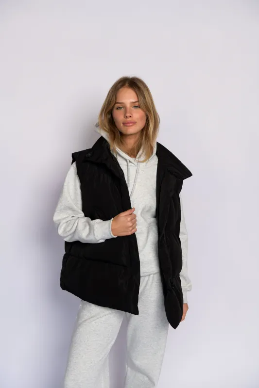 Wholesale Oversized Puffer Vest - Black sold by Skatie