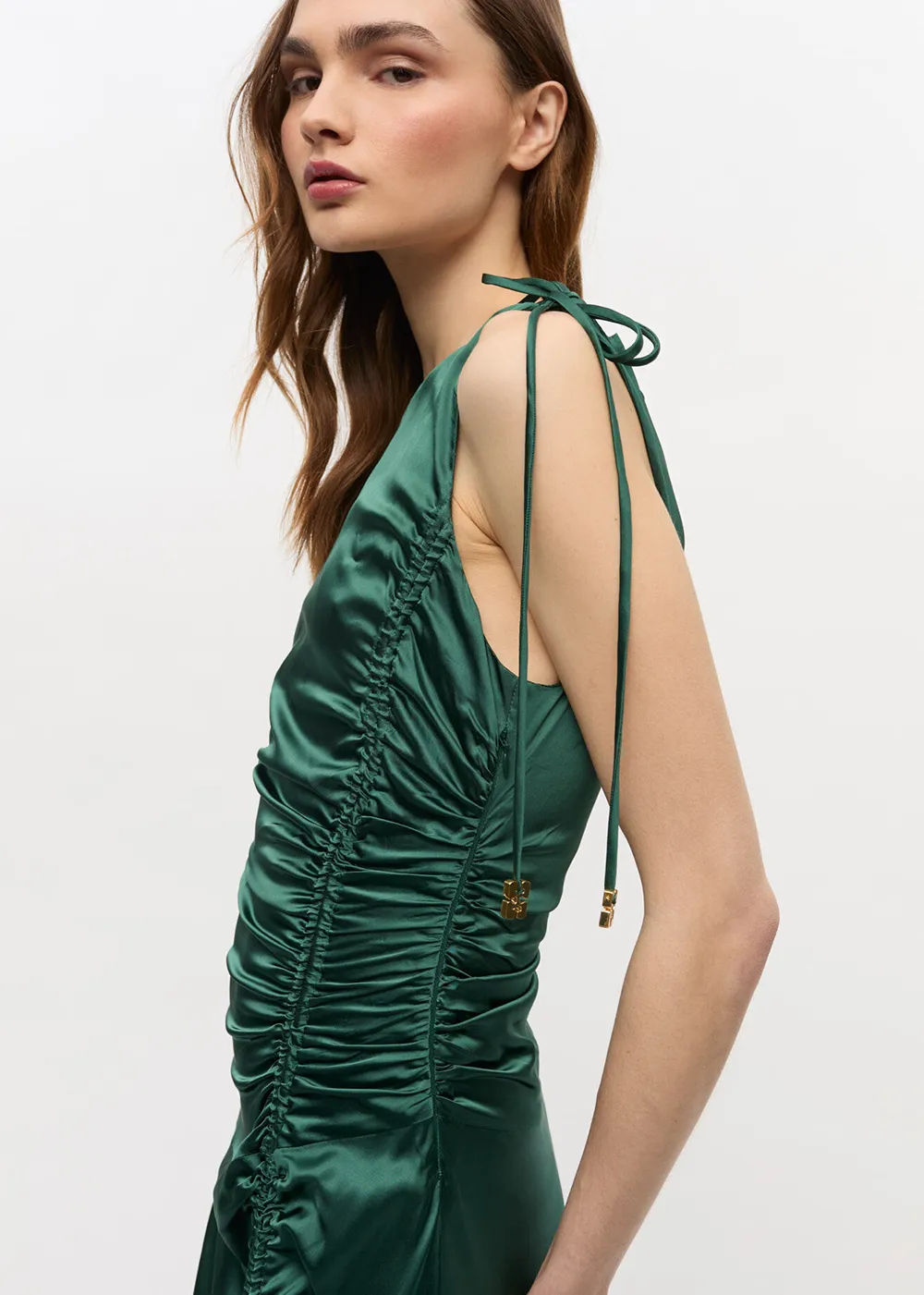 Solid Stretch Satin Gathered Long Dress sold by Denali product image thumbnail 4