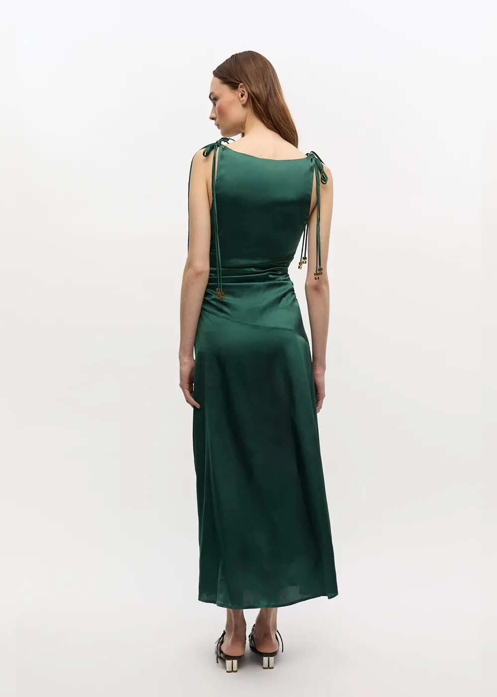 Solid Stretch Satin Gathered Long Dress sold by Denali product image thumbnail 2