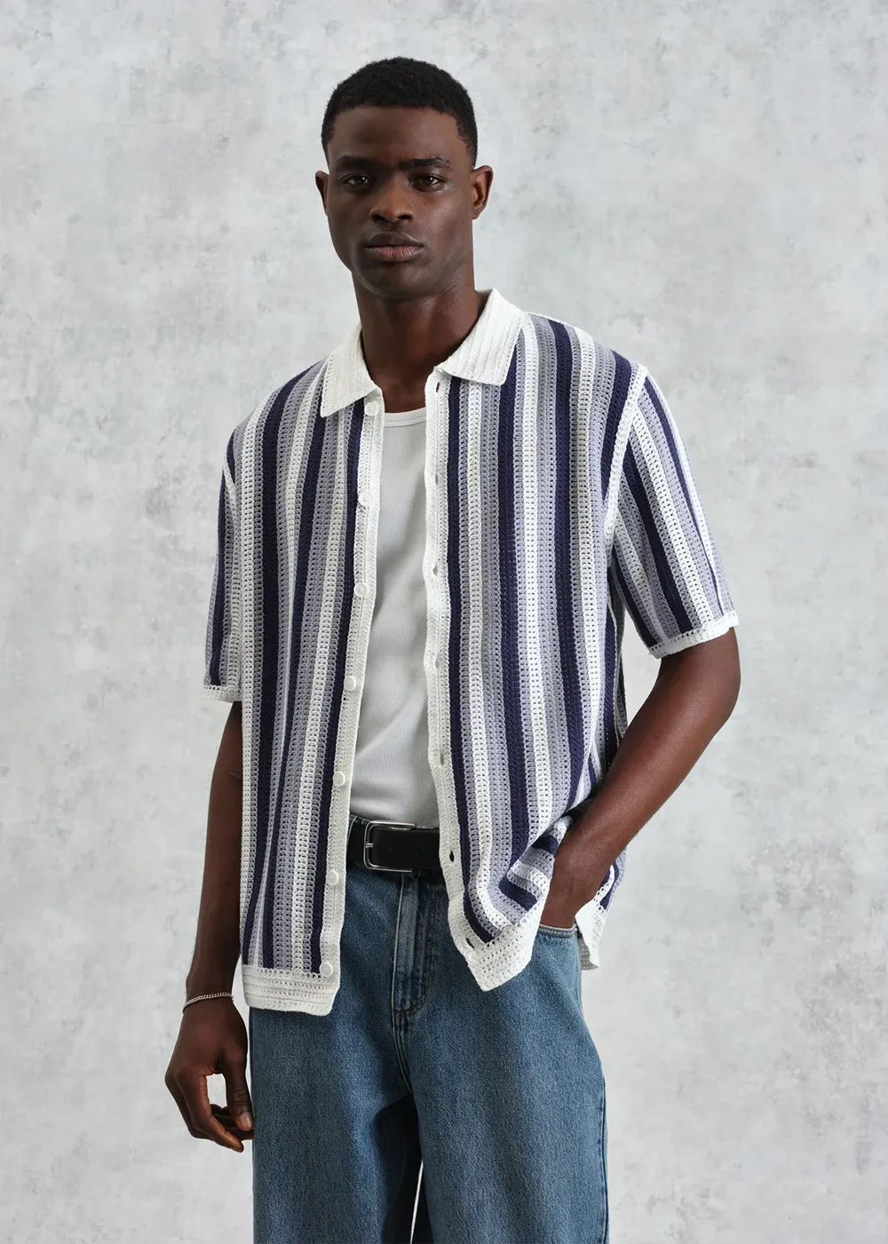 Porto Stripe Crochet Shirt sold by Denali