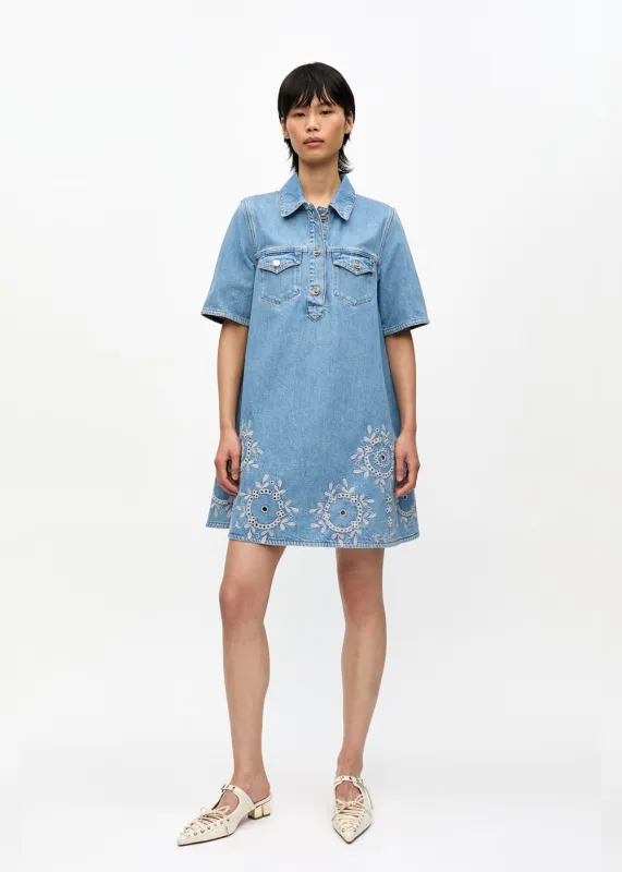 Broderie Anglaise Denim Mini Dress sold by Denali