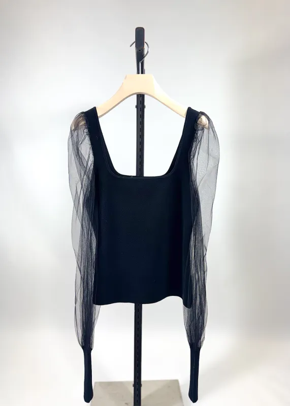 Tulle Sleeve Square Neck Top sold by Denali