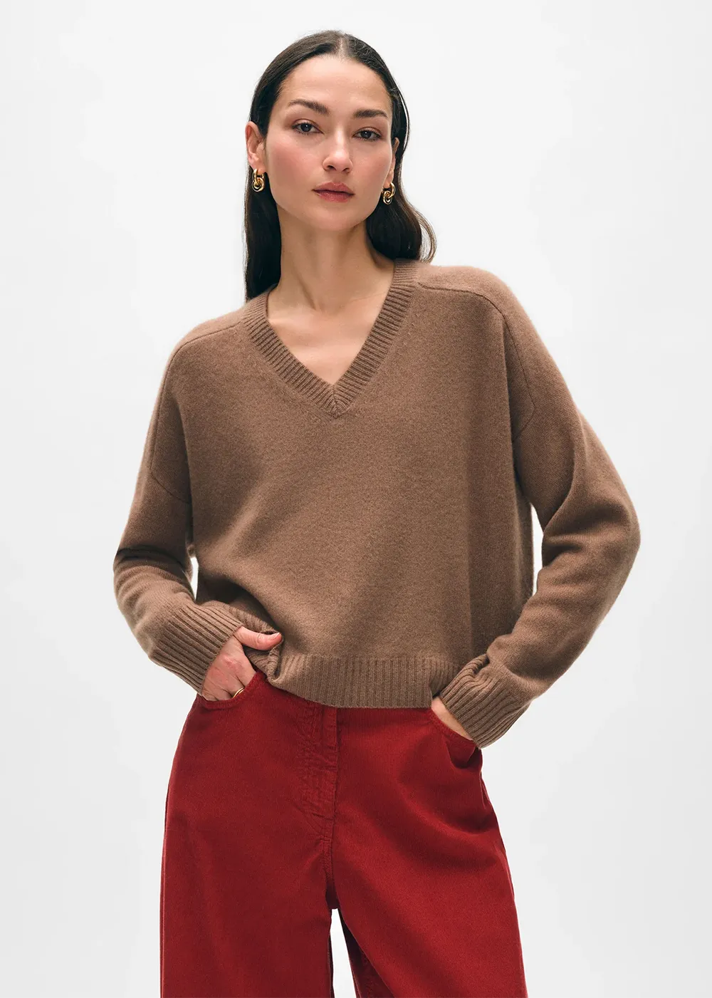 Cashmere Saddle Shoulder V-Neck Sweater sold by Denali