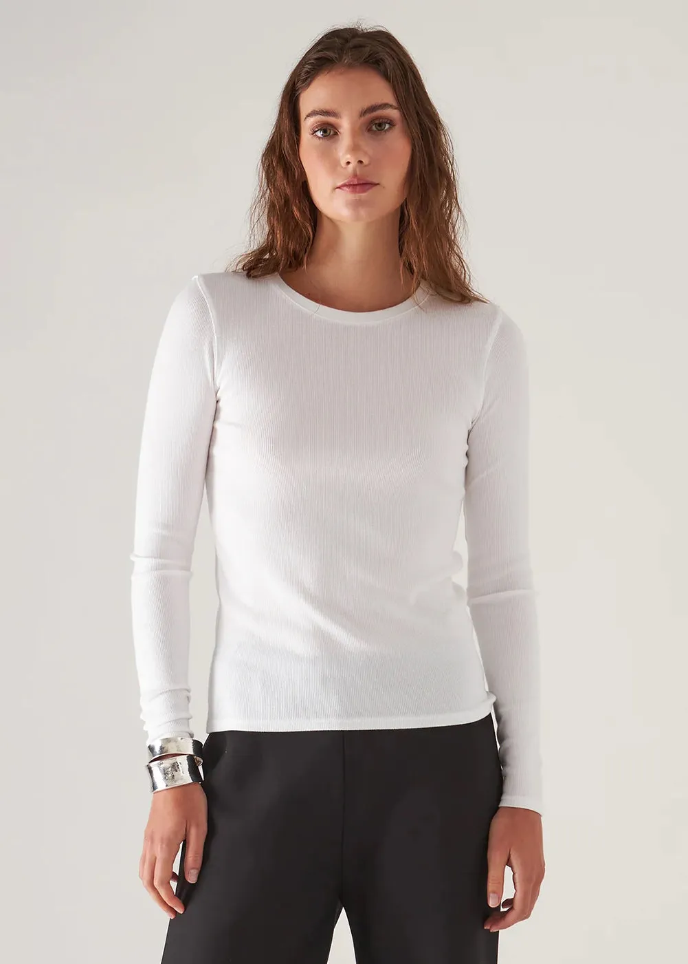 Pima Stretch Ribbed Long Sleeve Crew T-Shirt sold by Danali