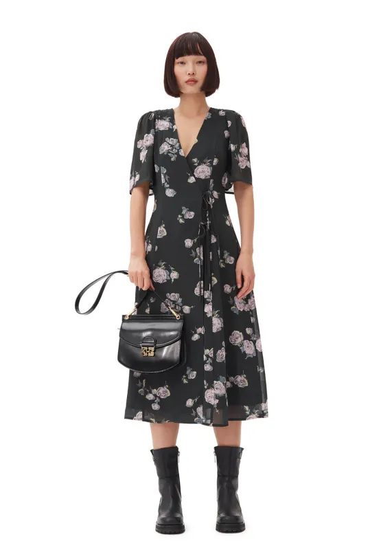 Fluid Crepe Wrap Midi Dress sold by Denali