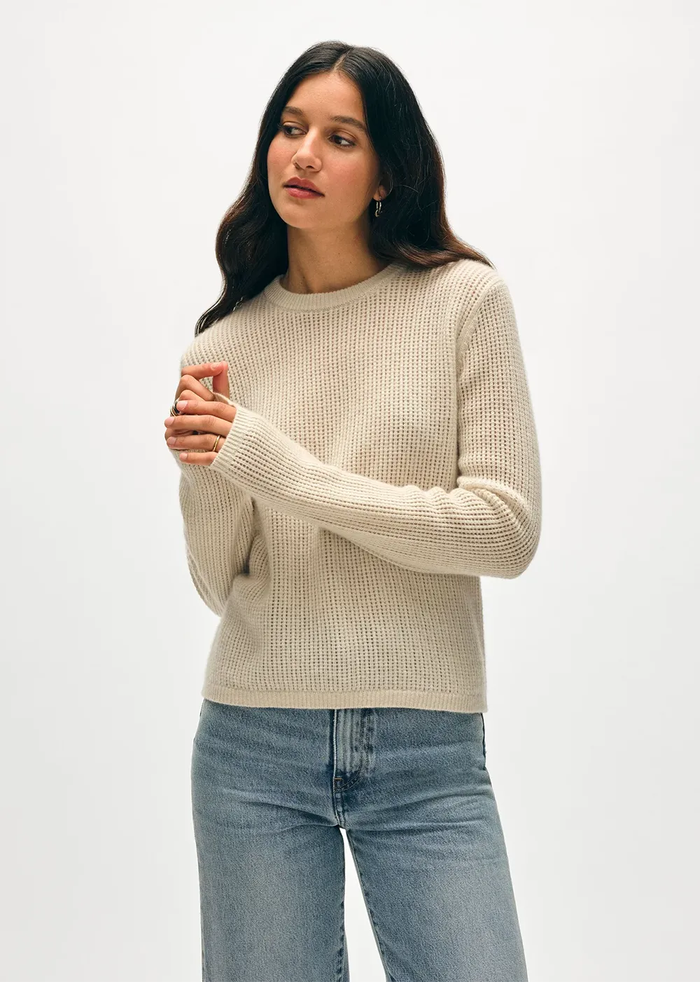 Cashmere Waffle Mesh Crew Sweater sold by Denali