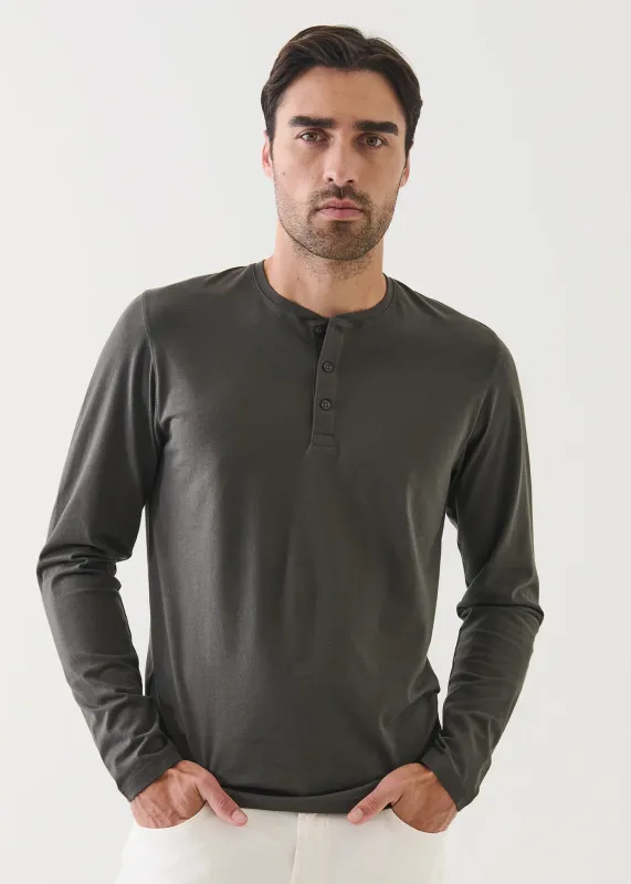 Iconic Pima Stretch Long Sleeve Henley T-Shirt sold by Denali
