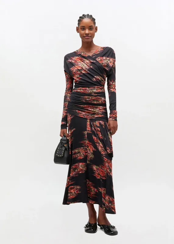 Printed Shiny Jersey Ruched Long Dress sold by Denali
