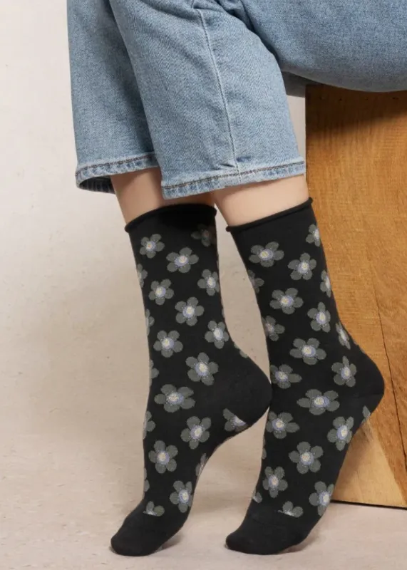 Fine Wool Socks With Flowers Pattern sold by Denali