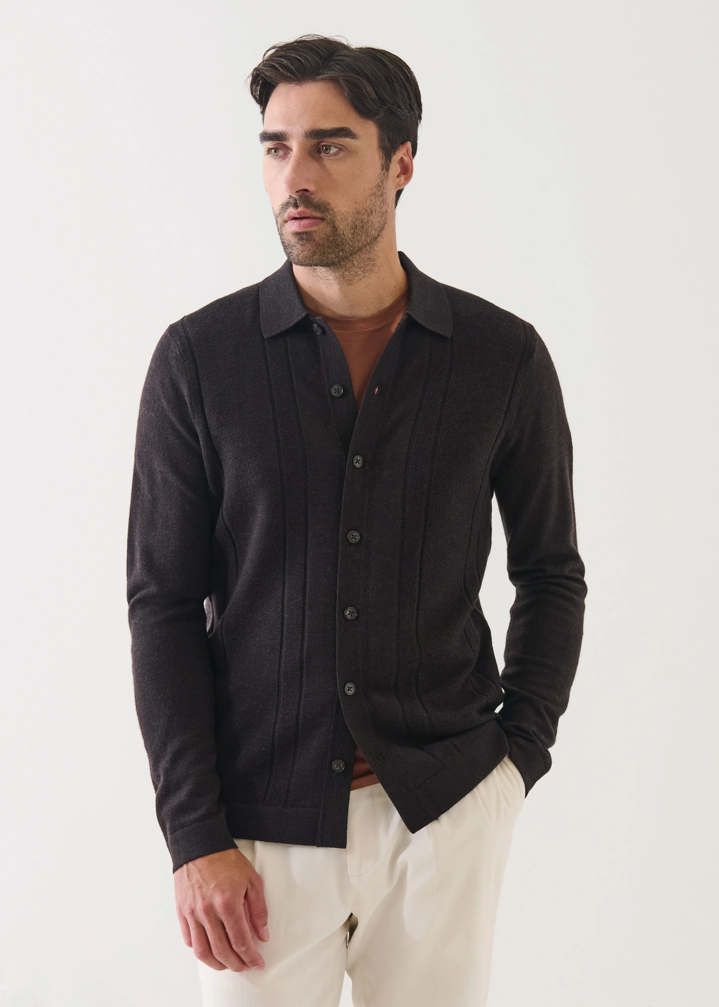 Extra Fine Merino Textured Drop Needle Button Shirt sold by Denali