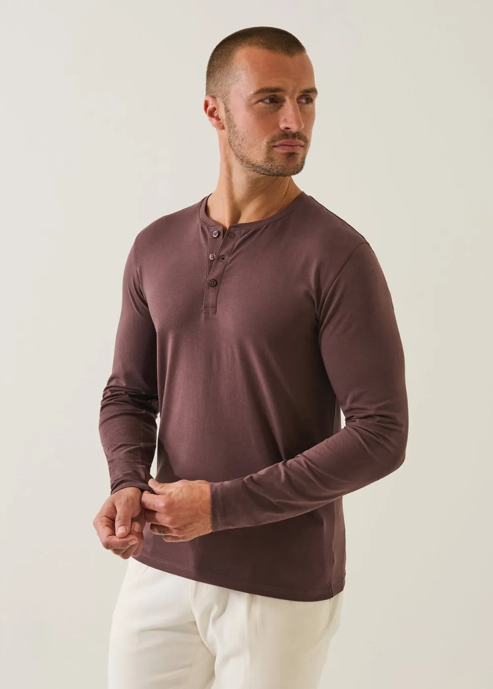 Iconic Pima Stretch Long Sleeve Henley T-Shirt sold by Denali
