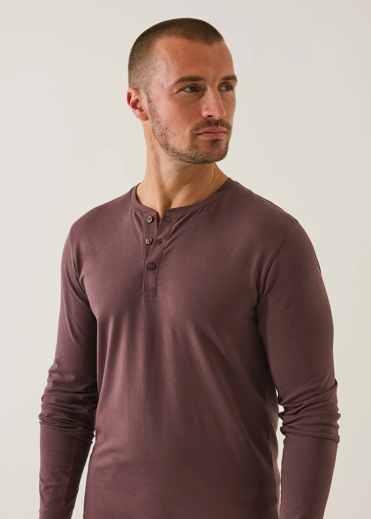 Iconic Pima Stretch Long Sleeve Henley T-Shirt sold by Denali product image thumbnail 3