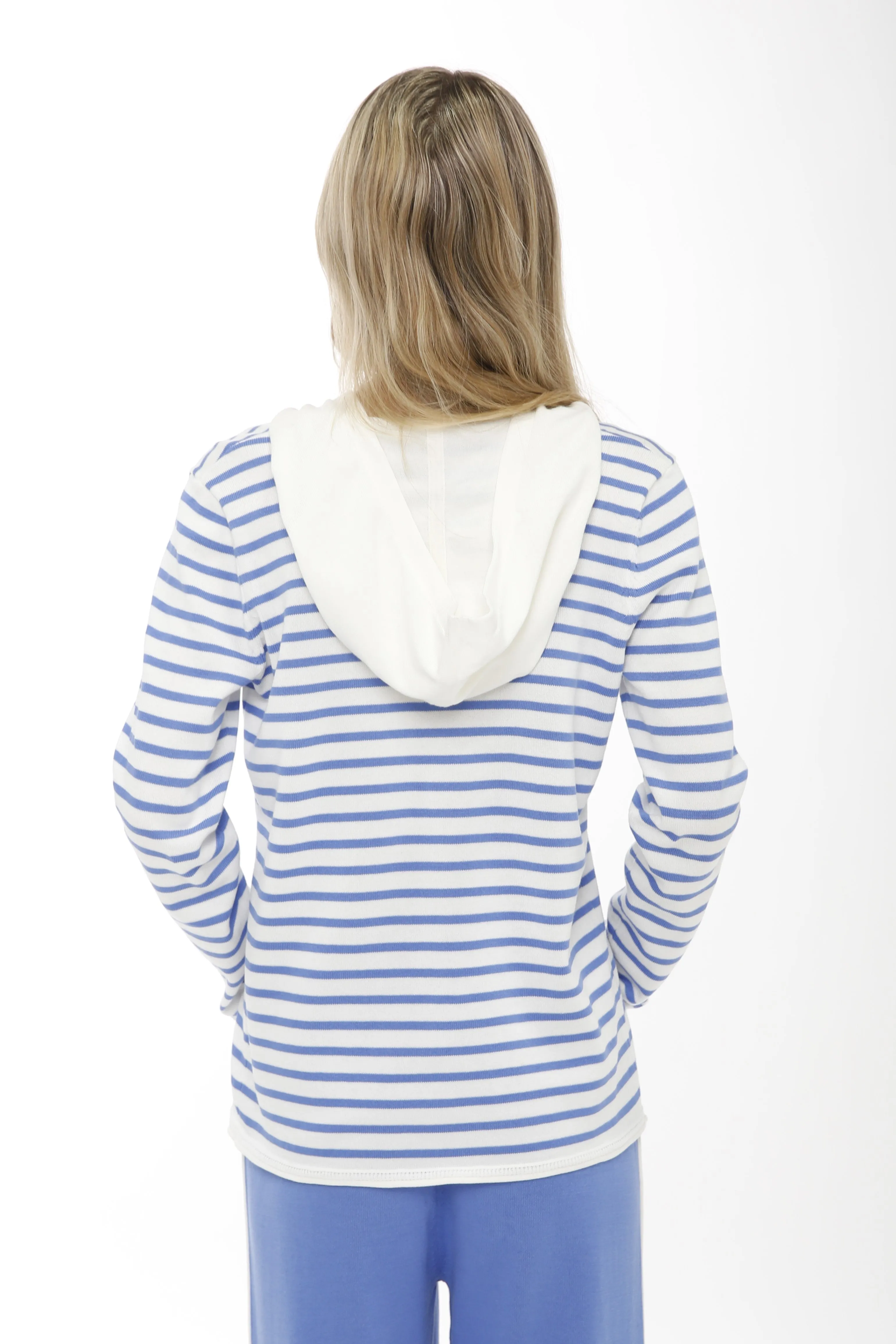 Long Sleeve Striped Lace Up Hooded Pullover sold by In Cashmere product image thumbnail 3