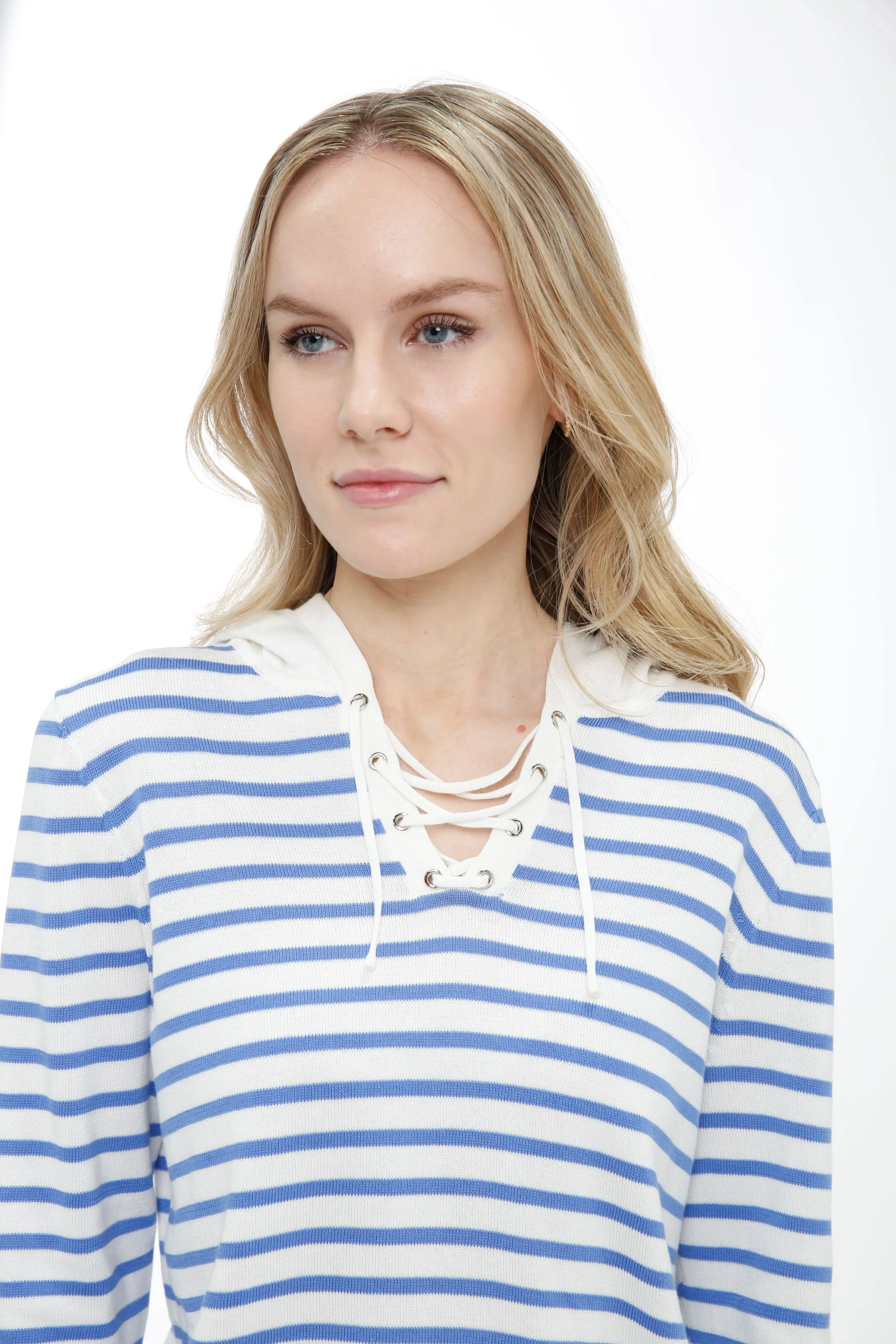 Long Sleeve Striped Lace Up Hooded Pullover sold by In Cashmere product image thumbnail 2