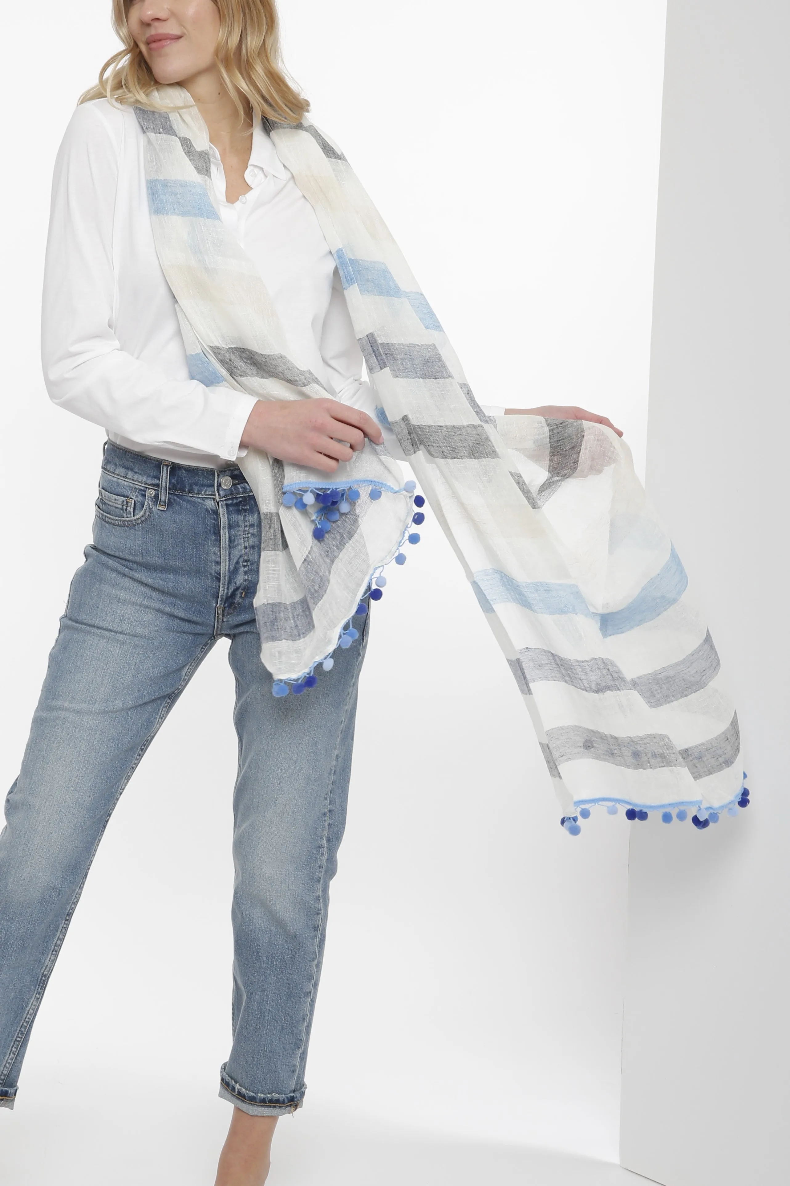 Stripe Linen Scarf sold by In Cashmere product image thumbnail 3