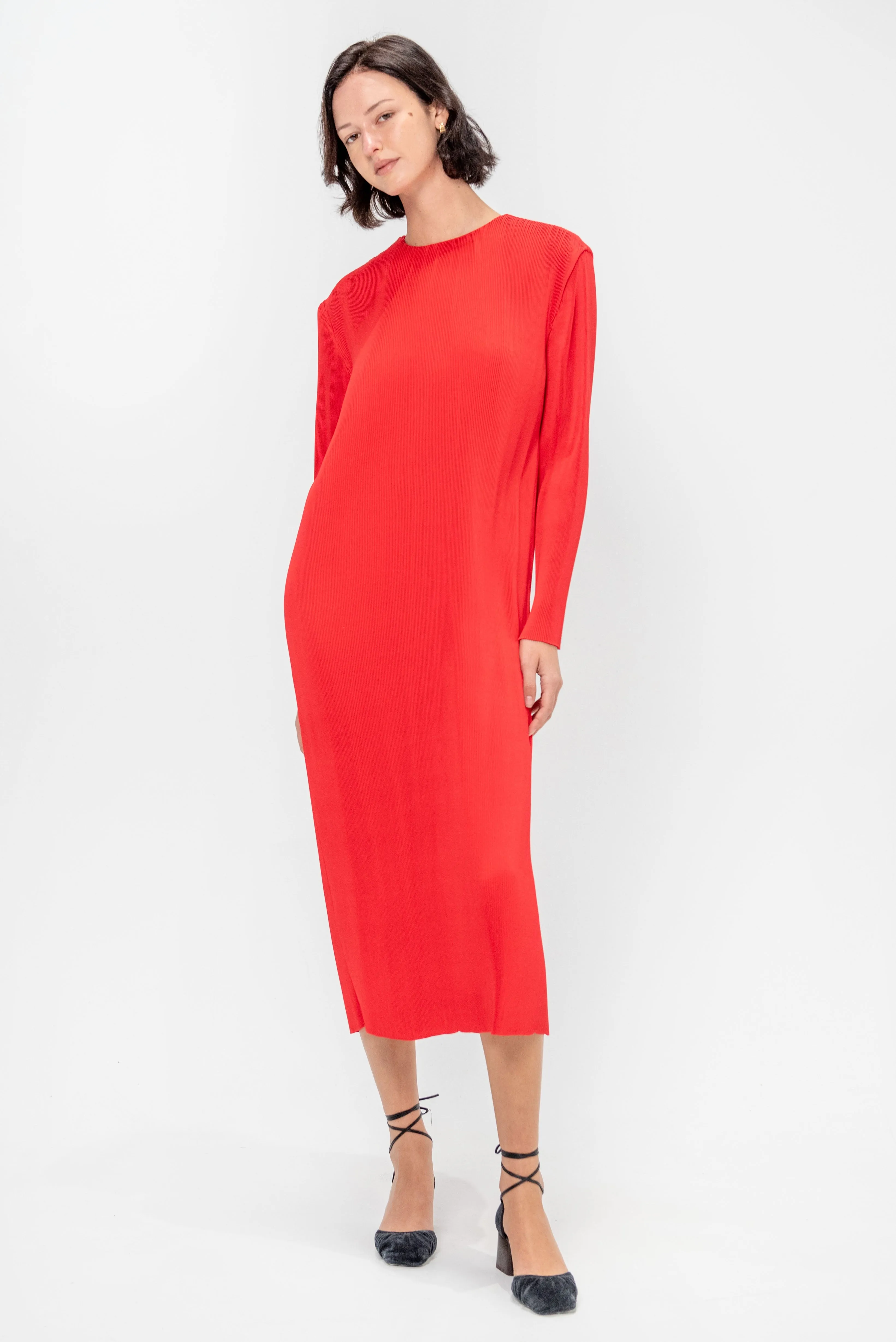 Plissé Midi Dress, Red sold by Kick Pleat