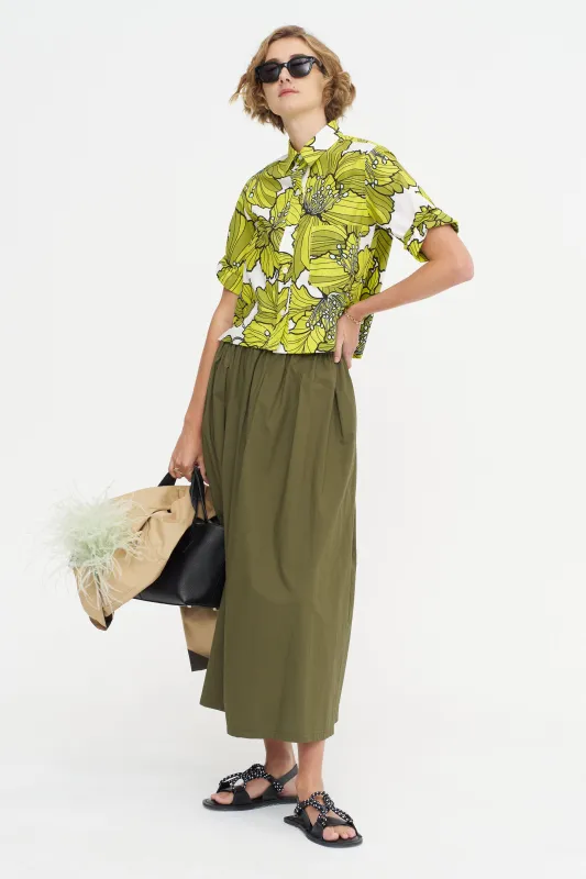 Poplin Skirt, Dark Olive sold by Kick Pleat