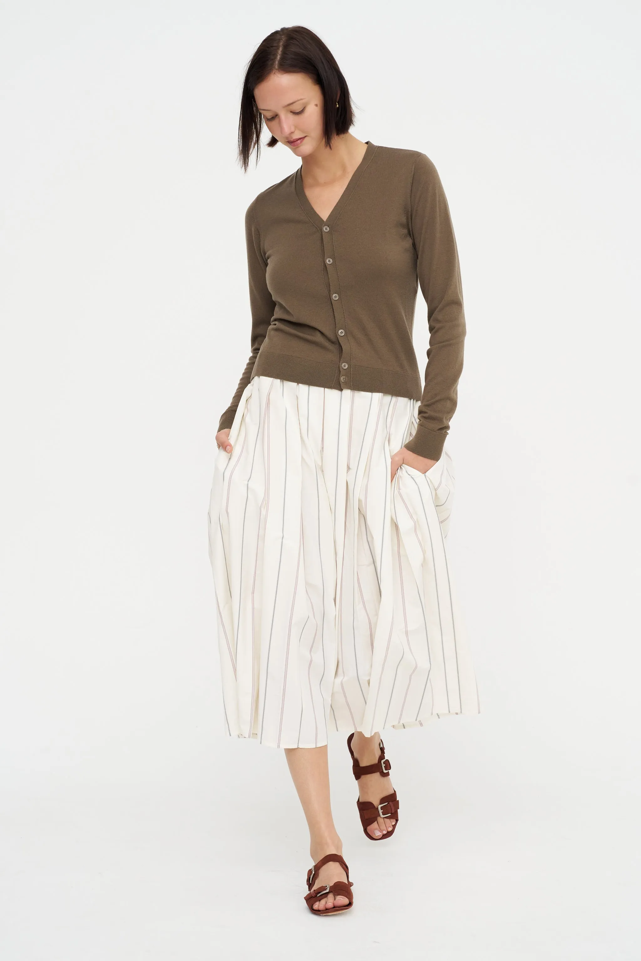 V-Neck Buttoned Cardigan, Mushroom sold by Kick Pleat product image thumbnail 2