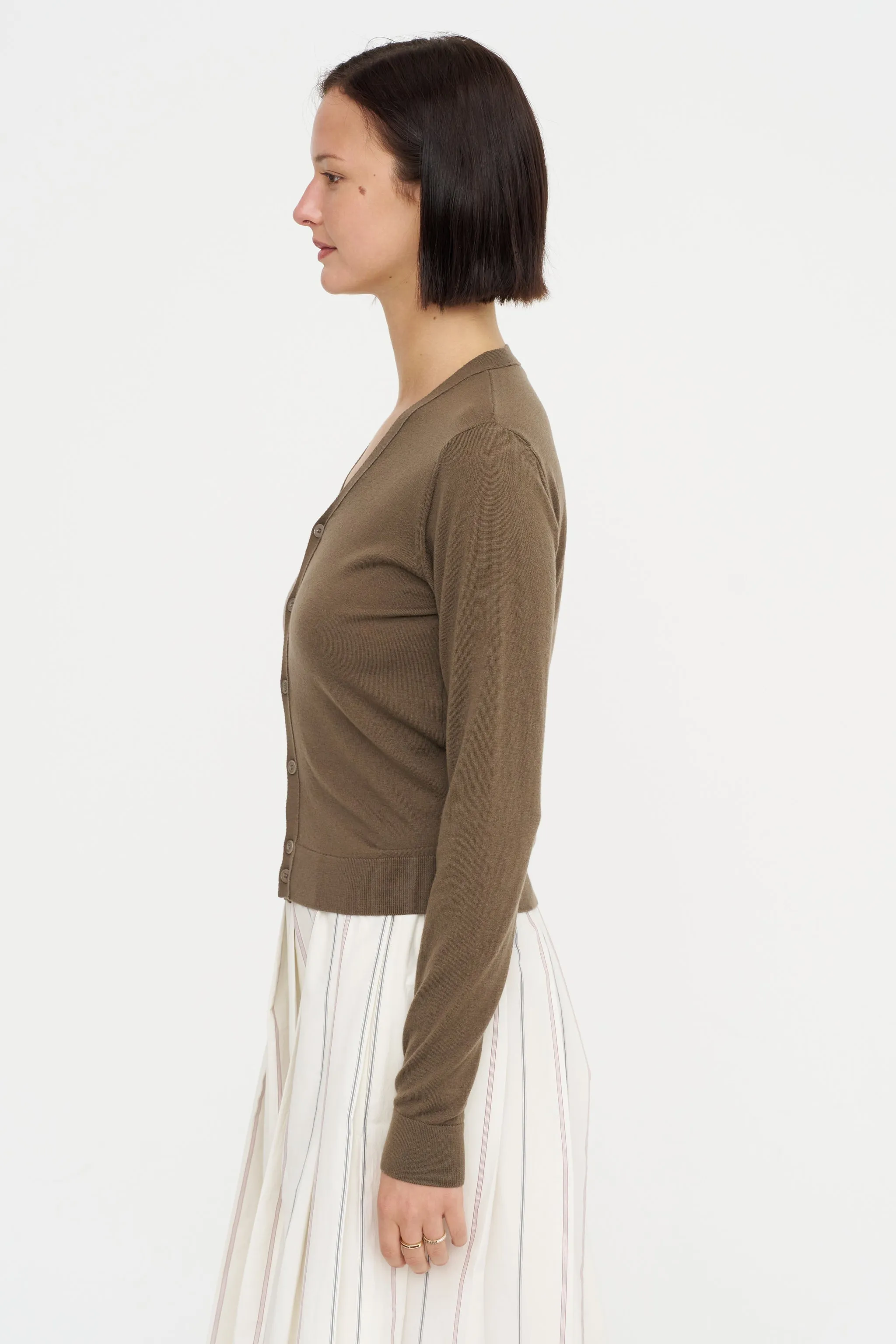 V-Neck Buttoned Cardigan, Mushroom sold by Kick Pleat product image thumbnail 4