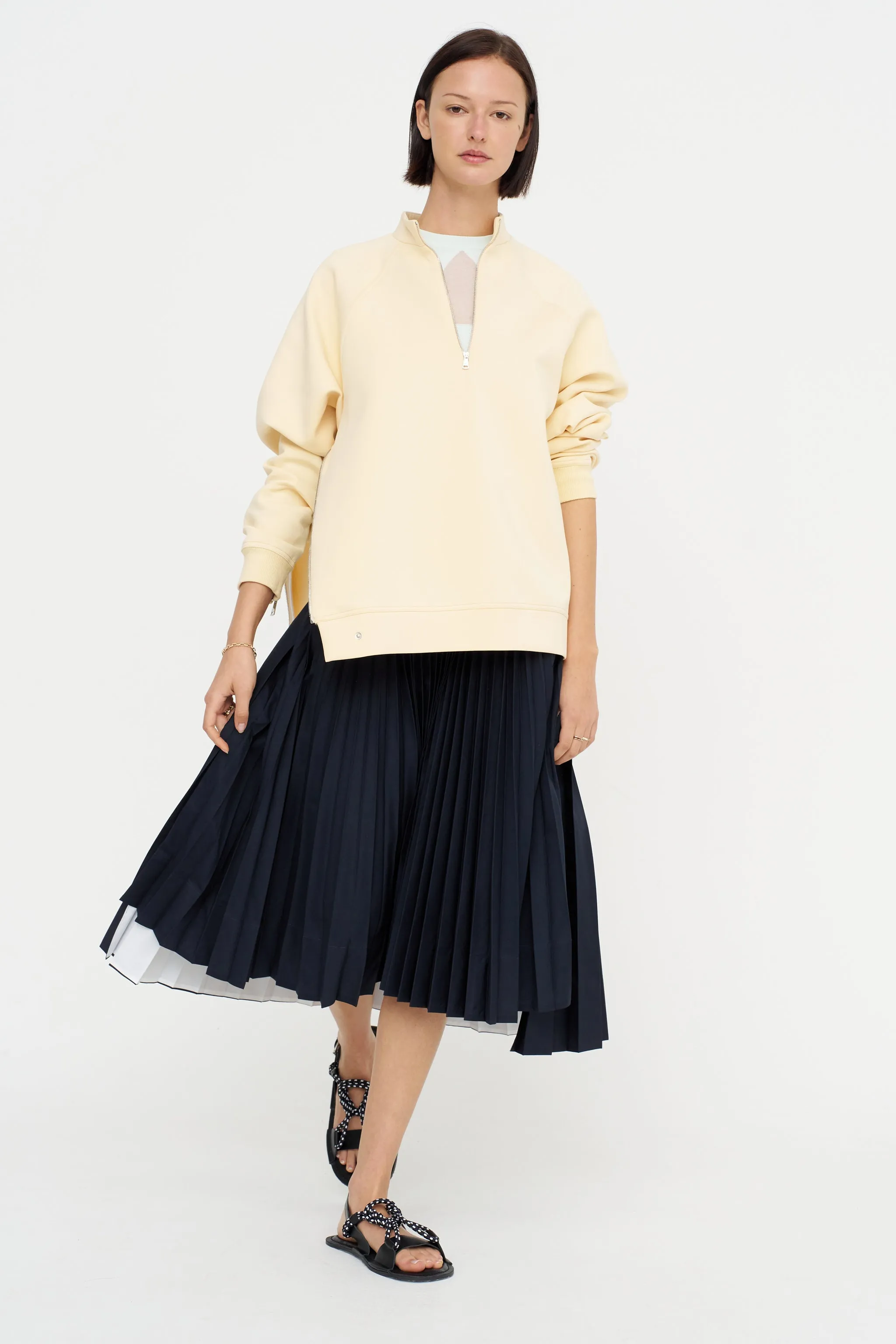 Pleated Midi Skirt, Blue Black sold by Kick Pleat