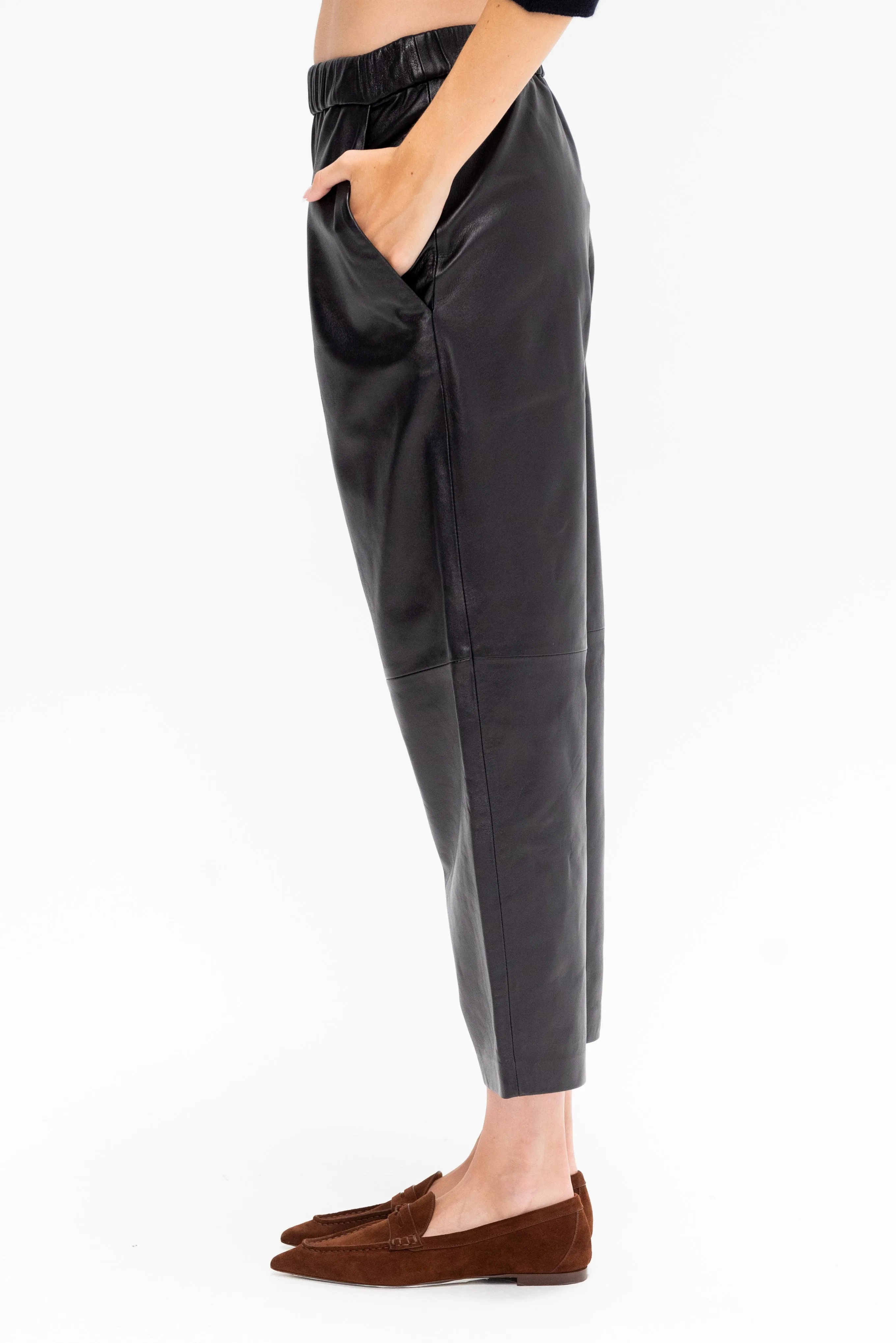Leather Carrot Pants, Midnight sold by Kick Pleat product image thumbnail 3