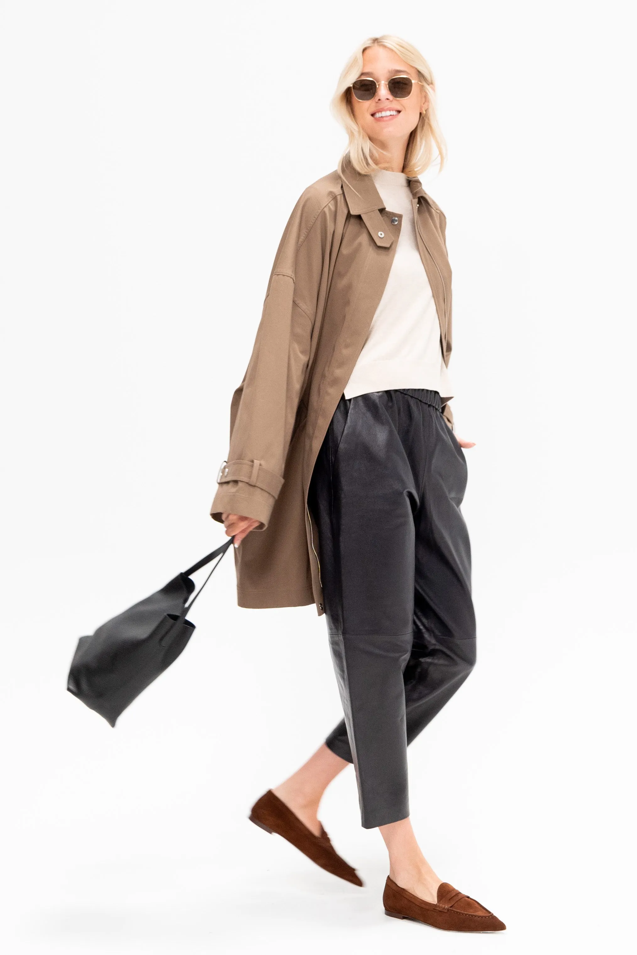 Leather Carrot Pants, Midnight sold by Kick Pleat product image thumbnail 5