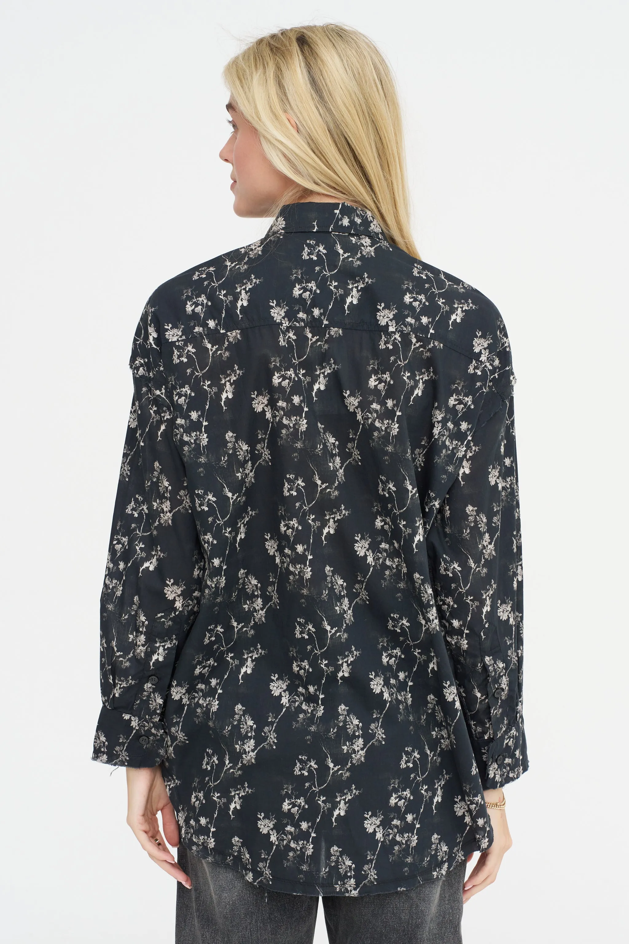 Shredded Seam Ruffle Shirt, Floral on Black sold by Kick Pleat product image thumbnail 5