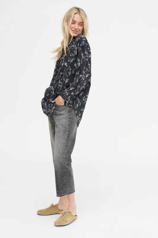 Shredded Seam Ruffle Shirt, Floral on Black made by R13