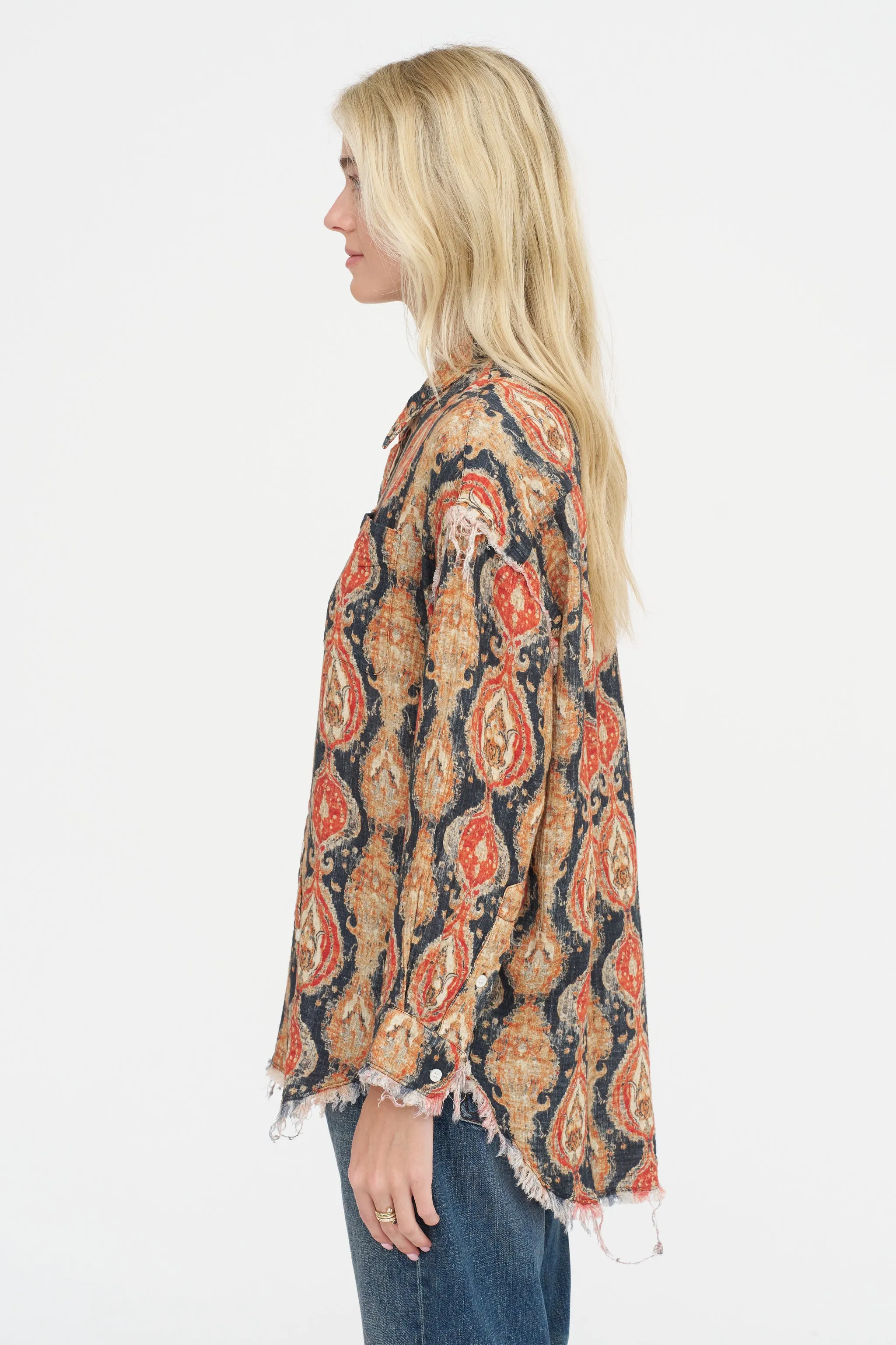 Shredded Seam Drop Neck Shirt, Orange & Dark Navy Multicolor sold by Kick Pleat product image thumbnail 3